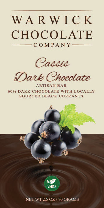Vegan Cassis Artisan Dark Chocolate Bar locally sourced black currants