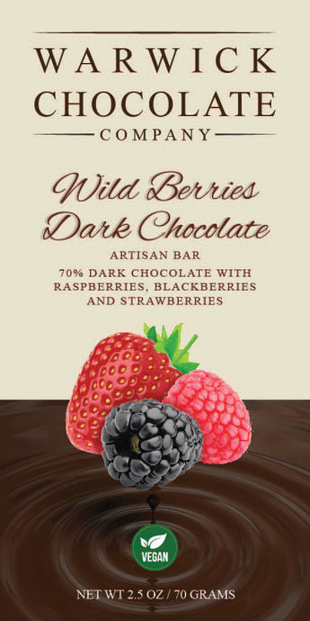 Artisan Chocolate Bar - 70% Dark Chocolate with Raspberries, Blackberries & Strawberries - Vegan
